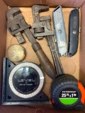 Misc Lot of Box Knives, 25' Tape Measure, Pro Level and Angle Finder and More - As Pictured