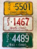 Lot of 3 Vintage Ohio License Plates 1960, 1961, 1965 - As Pictured