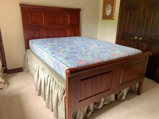 Very Nice Queen Size Solid Wood Bed Frame and Gently Used Mattress Set. The Headboard is 64" Tall