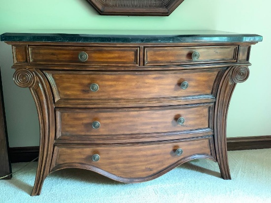 Large Solid Wood Dresser w/Marble Top and 5 Drawers. - As Pictured