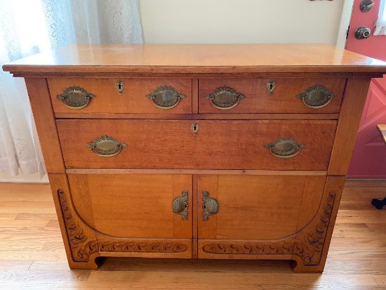 Antique Oak Side Board. This is 37" Tall x 48" Wide x 42" Deep - As Pictured