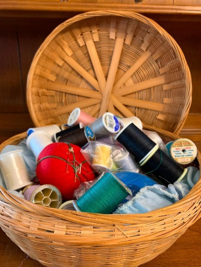 Small Basket of Sewing Goods - As Pictured