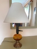 Unique Amber Glass Based Lamp w/Shade. This is 30