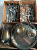 Misc Lot of Flatware, Silver Plated Platter and Tea Set - As Pictured