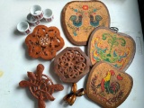 Misc Lot of Wooden Trivets and Napkin Rings - As Pictured