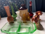 Misc Lot Includes Pottery Jug, Wiener Dog, Colored Glass & More - As Pictured