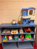 Wood Book Shelf with Contents of Toys as Pictured