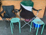 Two Folding Chairs, Two Butterfly Pattern in Table, Cooler, with Shovel, All Well Used