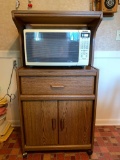 Fiber Board Microwave Stand and Contents of Cabinet, MICROWAVE NOT INCLUDED