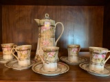 Hand Painted China Tea Set w/Pitcher and 5 Cups and Saucers - As Pictured