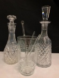 Crystal Decanters w/Ground Stoppers w/Glass Stir Sticks - As Pictured