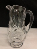 Blown Glass Applied Handled Pitcher w/Etched Design. Has a Rough Spot on Handle - As Pictured