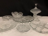 Misc Lot of Pressed Glass Serving Trays, Candy Dishes, Bowls - As Pictured