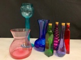 Misc Lot of Colored Vases & Bottles. The Tallest is 12
