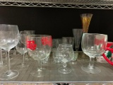 Shelf Lot of Various Drinking Glasses - As Pictured