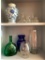 Shelf Lot of Various Glass Vases & Colored Glass - As Pictured