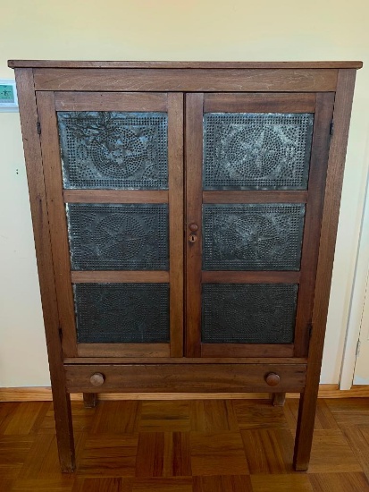 Antique Pie Safe w/Punched Tin Panels, 59" T x 40" W x 16" D - As Pictured