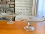 Pair of Glass Pedestal Cake Plates. They are 5