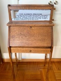 Antique, Wood Ladies w/Religious Scroll Desk of 