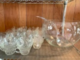 Glass Punch Bowl Set w/30 Mismatched Cups. The Bowl is 8