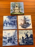 Misc. Lot of 5 Hand Painted Tiles by New York Clay Co Belfast, ME, Waldorf Porcelain Cup & More