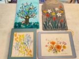 4 Piece Lot of Artwork. Includes Hand Painted Slate, 2 Oil on Board & Framed Print - As Pictured