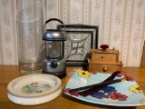 Misc Lot Inc. Hurricane Glass Candle Holder, Lantern, Hand Painted Plate & More - As Pictured