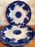 Set of 4 Waldorf Flow Blue Porcelain Plates. They are 10