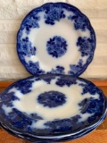 Set of 4 Waldorf Flow Blue Porcelain Plates. They are 9