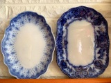 Set of 2 Waldorf Flow Blue Porcelain Platters. The Largest is 12