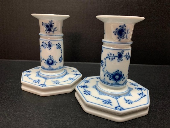 Royal Copenhagen Pair of Porcelain Candle Stick Holders. They are 4.5" Tall - As Pictured