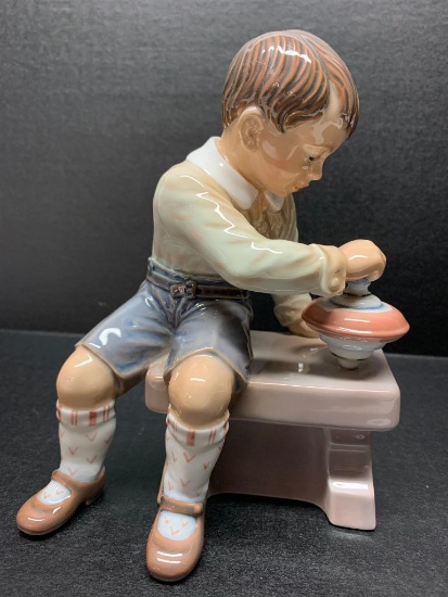 Dahl-Jenson Copenhagen Porcelain Figurine "Boy w/Top". This is 7.5" Tall - As Pictured