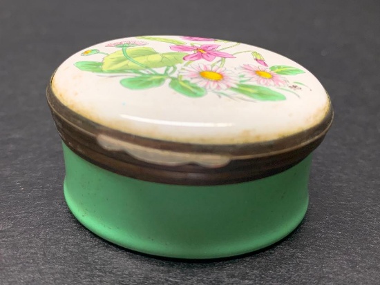 Crummles & Co Handpainted Enamel Porcelain Trinket Box w/Flower Design. Made in England