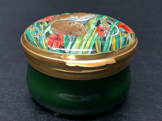 Crummles & Co Handpainted Enamel Porcelain Trinket Box w/Mice Design. Made in England