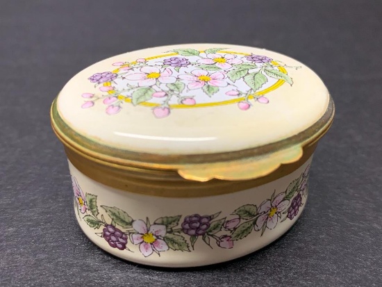 Crummles & Co Handpainted Enamel Porcelain Trinket Box w/Flower Design. Made in England