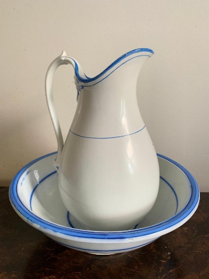 Pottery Water Pitcher & Basin. The Pitcher is 15" Tall - As Pictured