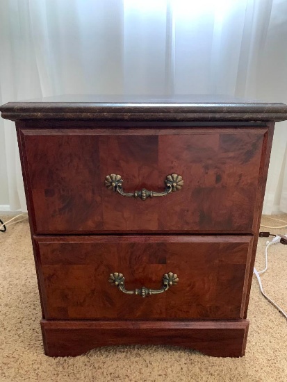 2 Drawer Wood Nightstand w/Faux Marble Top. This is 22" T x 19" W x 16" D - As PIctured