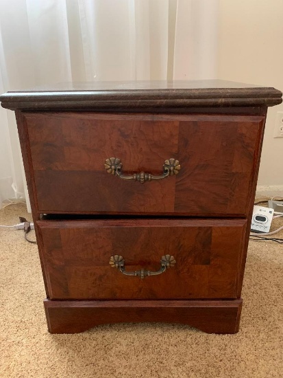 2 Drawer Wood Nightstand w/Faux Marble Top. This is 22" T x 19" W x 16" D - As PIctured