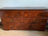 Wood 6 Drawer Dresser w/Faux Marble Top. Has Large Scratch on Top. This is 30