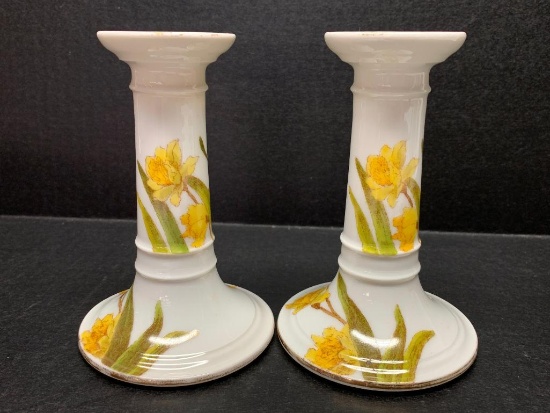 Pair of Porcelain Limoges AL France Candle Stick Holders. They are 5" Tall - As Pictured
