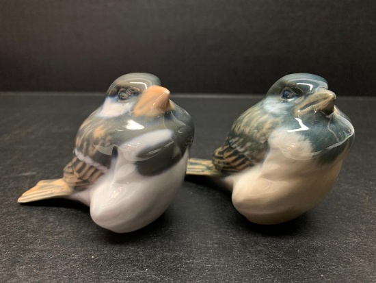 Pair of Royal Copenhagen Porcelain Sparrows #1519. They are 2.5" Tall - As Pictured