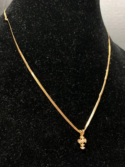 14 K Italian Gold Herringbone Chain w/Diamond Cross Charm Weight -3.5 grams - As Pictured