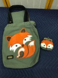 Small Canvas Tote w/Leather Fox Design by Chala - As Pictured