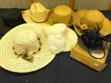 8 Piece Lot of Straw Hats, Bunny Ear Headband & Pill Box Hat - As Pictured
