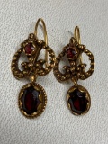 14 K Gold Genuine Garnet Earrings (January Birthstone) The Weight is 5.7 Grams - As Pictured