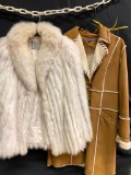 2 Ladies Winter Coats. Incl. Blue Fox Fur by Saga Fox Size M & Long Faux Suede Coat Size M