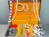 Jewelry Box of Misc Lot of Costume Jewelry Incl. Necklaces, Bracelets & More. - As Pictured