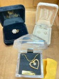 Misc Lot Incl. Pearl Earrings w/14 K Posts, Ambassador's Gold Necklace w/Genuine Diamond &Pearl Ring