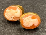 Pair of Genuine 18K Gold Post Cameo Earrings. Weight is 2.0 Grams - As Pictured