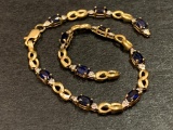 10K Sapphire & Diamond Bracelet. This is Broken & Weight is 4.1 Grams - As Pictured